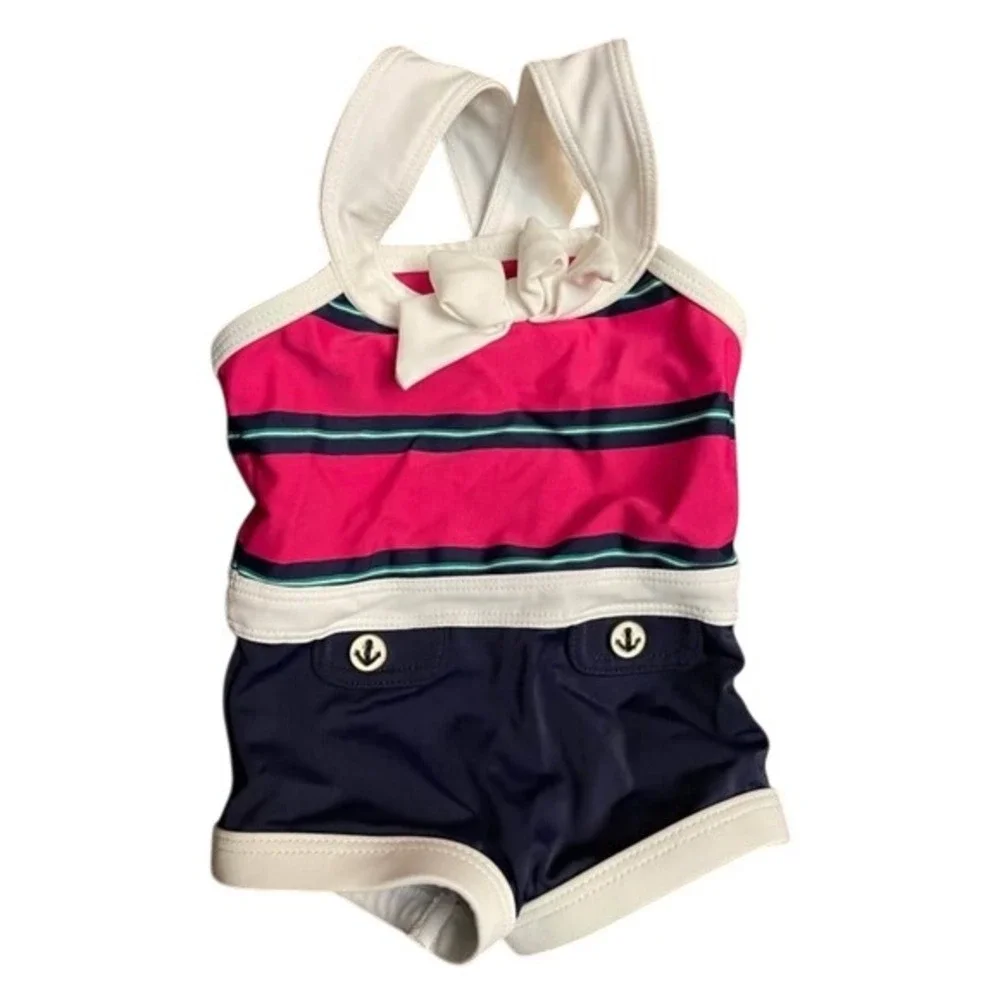 Janie & Jack baby girls pink navy blue first cruise‎ line swimsuit 3-6 months